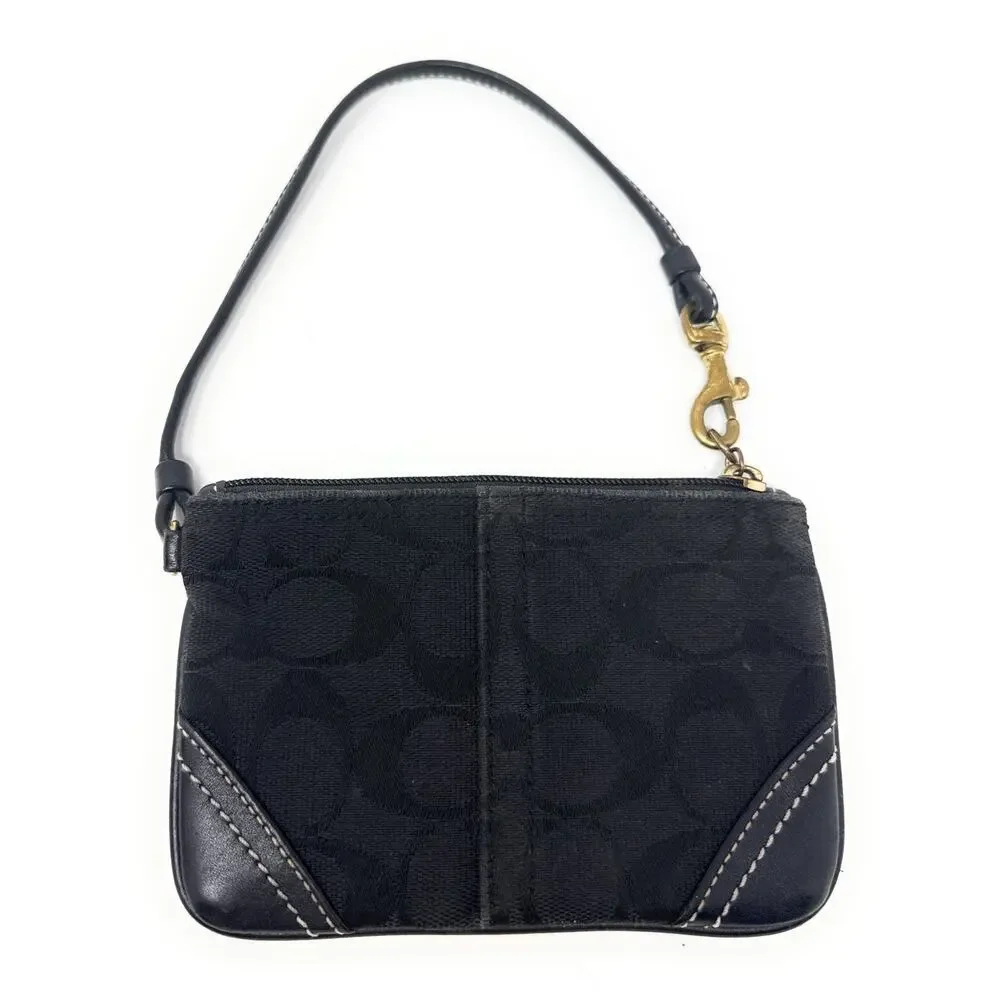 Coach Black Crossgrain Leather Corner Zip Wristlet